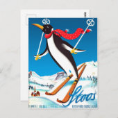 スイスの山々のスキーでペンギンのストース ポストカード (正面/裏面)
