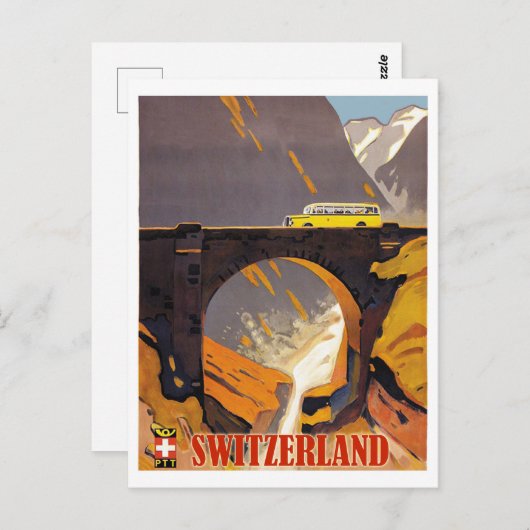 スイスの山々、ヴィンテージ航空旅行 ポストカード (正面/裏面)