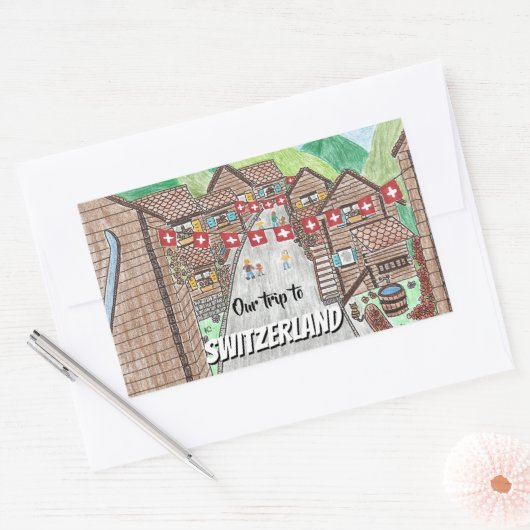スイスの山の町の漫画スケッチのシール 長方形シール (封筒)