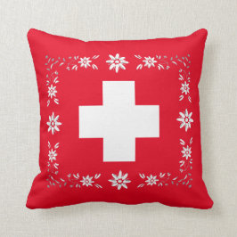 スイスの旗およびedelweiss クッション