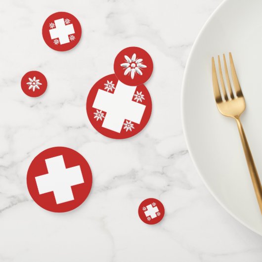 スイスの旗およびedelweiss コンフェッティ (グループ)