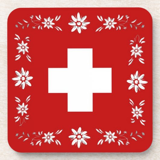 スイスの旗およびedelweiss コースター (正面)