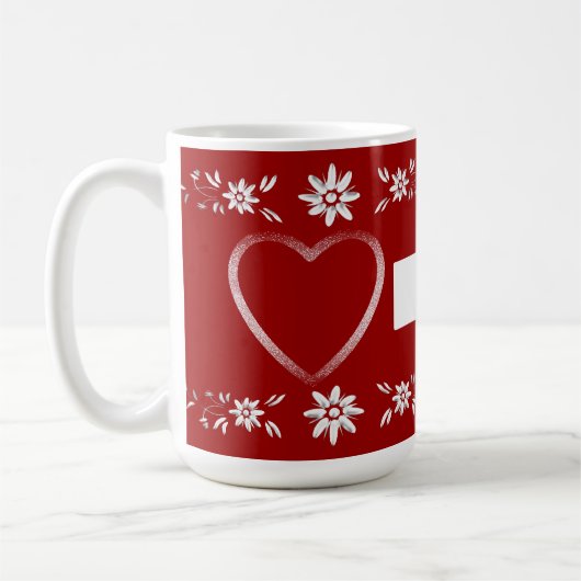 スイスの旗およびedelweiss コーヒーマグカップ (左)