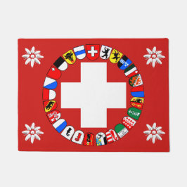 スイスの旗およびedelweiss ドアマット