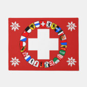 スイスの旗およびedelweiss ドアマット (正面)