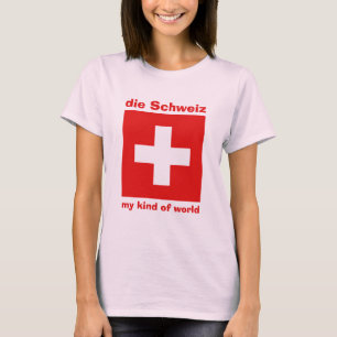 スイスの旗と地図とテキストのTシャツ Tシャツ