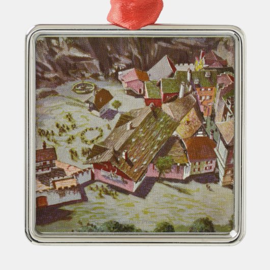 スイスの村の空中写真 メタルオーナメント (正面)