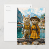 スイスの湖畔の村の猫たち シーズンポストカード (正面/裏面)