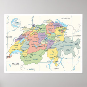 スイスの詳細地図 ポスター