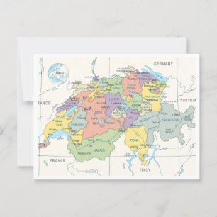 スイスの詳細地図 ポストカード