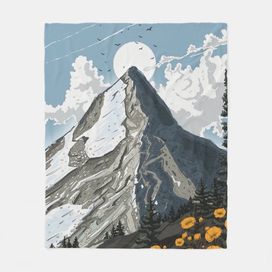 スイスの雪山 フリースブランケット (正面)