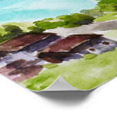 スイスの風景の絵を描水色 ポスター (角)