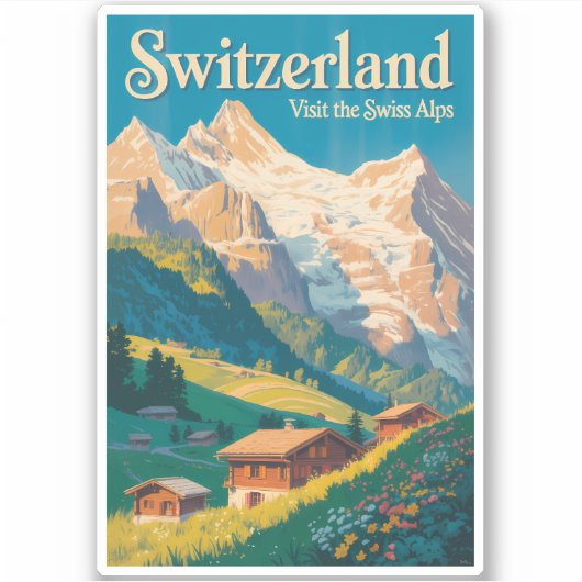 スイスの風景イラスト旅行アート シール (正面)