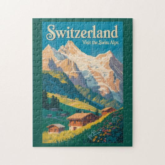 スイスの風景イラスト旅行アート ジグソーパズル (縦)