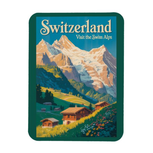 スイスの風景イラスト旅行アート マグネット (縦)