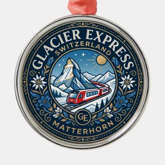 スイスの Glacier Express とマッターホルン メタルオーナメント (正面)