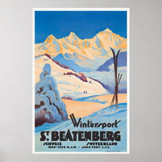 スイスのBeatenbergのウィンタースポーツ ヴィンテージ ポスター