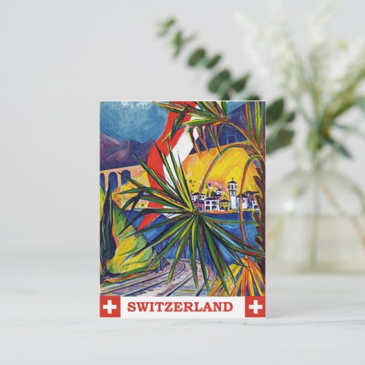 スイスを列車で、ヴィンテージ旅行 ポストカード (スタンド正面)