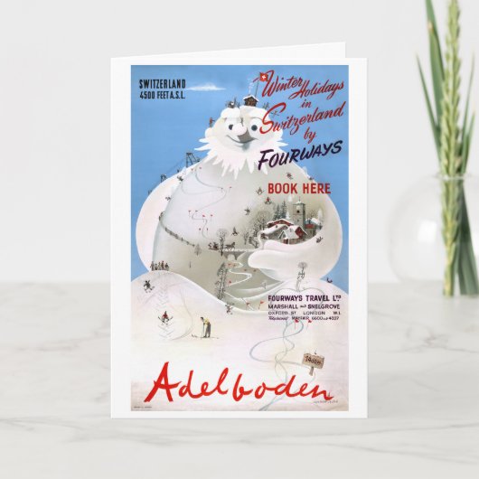 スイスアデルボデンヴィンテージ旅行ポスター カード (正面)