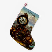 スイスアルプスのステームパンクタイムマシンパーソナライズされた スモールクリスマスストッキング (正面 (吊り時))