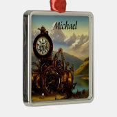 スイスアルプスのステームパンクタイムマシンパーソナライズされた メタルオーナメント (右)