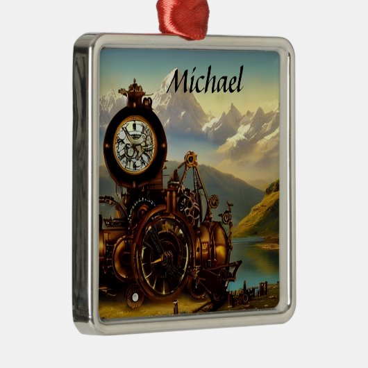 スイスアルプスのステームパンクタイムマシンパーソナライズされた メタルオーナメント (右)