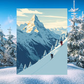 スイスアルプス旅行ヴィンテージのスキーヤー ポストカード