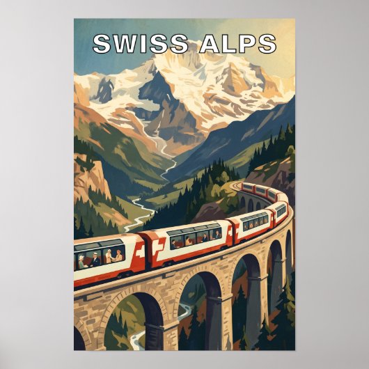 スイスアルプス スイス ビンテージ 旅行 トレイン ポスター (正面)