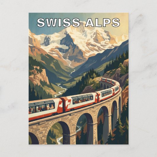 スイスアルプス スイス ヴィンテージ 旅行 電車 ポストカード (正面)