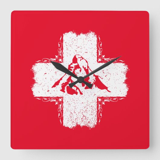 スイスアルプスMatterhorn – スイス スクエア壁時計 (正面)