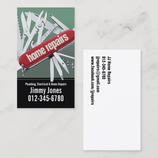 スイスアーミーナイフホーム修理グレービジネスカード 名刺 (正面/裏面)