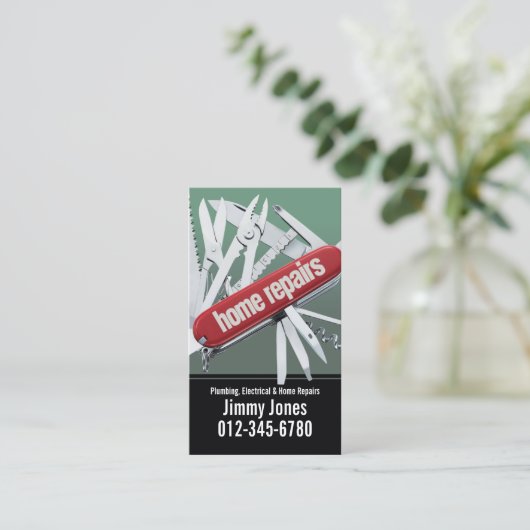 スイスアーミーナイフホーム修理グレービジネスカード 名刺 (スタンド正面)