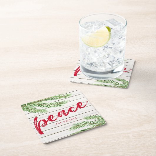 スイスエバーグリーンパーソナライズされた平和 スクエアペーパーコースター (インサイチュ)