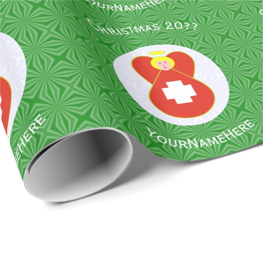 スイスエンジェルクリスマスパーソナライズされた国旗 ラッピングペーパー (ロールコーナー)