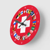 スイスカントンの紋章付き外衣 ラウンド壁時計 (傾斜)