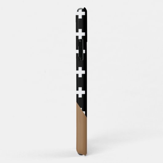 スイスクロス – 黒と白のクロス – 茶色のアクセント Case-Mate iPhoneケース (裏面/右)