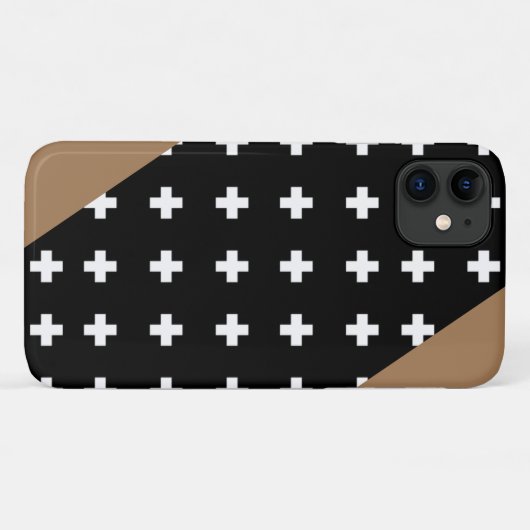 スイスクロス – 黒と白のクロス – 茶色のアクセント Case-Mate iPhoneケース (裏面(横))