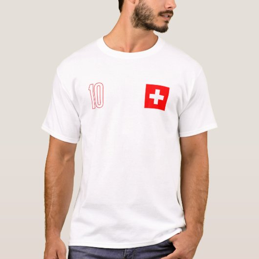 スイスサッカージャージー2022スイス国旗のサッカー Tシャツ (正面)