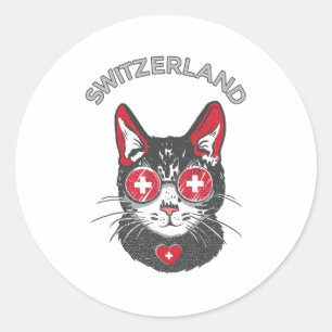 スイスサッカーネコマスコットスイスファン国旗 ラウンドシール