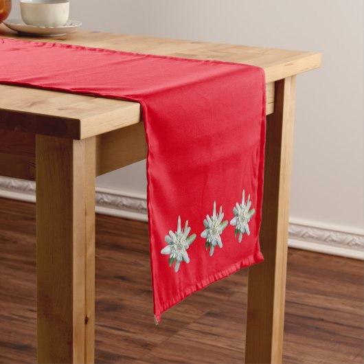 スイススイスエーデルワイスのアルペンフラワーレッド ショートテーブルランナー (インサイチュ)