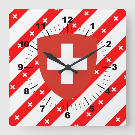 スイスストライプ旗 スクエア壁時計 (正面)