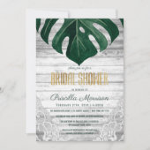 スイスチーズリーフウッドレース金ゴールドブライダルシャワー 招待状 (正面)