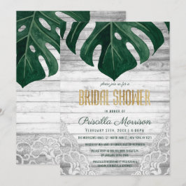 スイスチーズリーフウッドレース金ゴールドブライダルシャワー 招待状