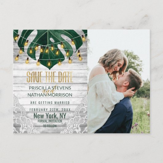 スイスチーズリーフストリングライトレース救金ゴールド日 ポストカード (正面)