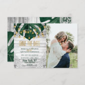 スイスチーズリーフストリングライトレース結婚金ゴールド セーブザデート (正面/裏面)