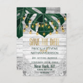 スイスチーズリーフストリングライトレース結婚金ゴールド セーブザデート (正面/裏面)