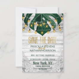 スイスチーズリーフストリングライトレース結婚金ゴールド セーブザデート