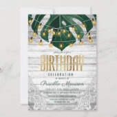 スイスチーズリーフストリングライトレース金ゴールド誕生日 招待状 (正面)