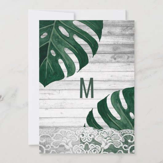 スイスチーズリーフホワイトウッドレース金ゴールドスイート16 招待状 (裏面)