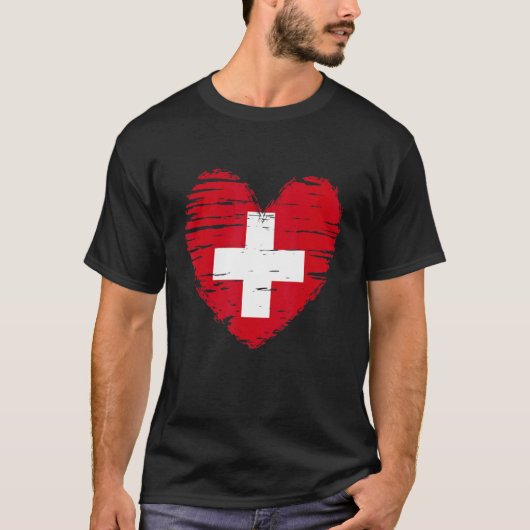 スイスハートスイス国旗スイスプライド Tシャツ (正面)